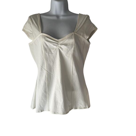 Venus Top Y2k Coquette Large White Cap Sleeve Sweetheart Neck Stretch Cotton - Picture 1 of 8